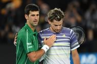Novak Djokovic after defeating Dominic Thiem at the 2020 Australian Open